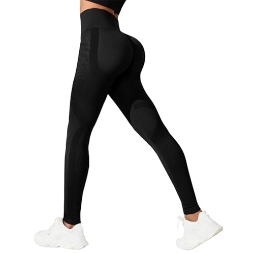 Generisch Nahtlos Push Up Leggings Damen Hohe Taille Po-Lifting Yoga Fitness Sporthose Damen Tights Leggins Damen High Waist Hose Damen Traininghose Laufhosen Sportkleidung Gym Fitnesshose (Black, S) von Generisch