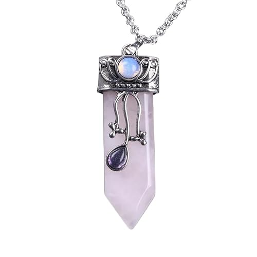 Generisch Natürliche Amethyst-Charm-Kristall-Halskette für Damen und Herren|Reiki-Ausgleichs-Edelstein-Anhänger,Halsband,Stress- und Angst-Amulett,Schmuck,Geschenke,Rosenquarz von Generisch