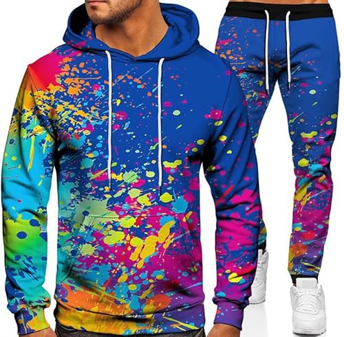 Neon Hoodie Set 3D-Druck Pullover Jogginghose Trainingsanzug Hausanzug Joggingsuit Nicht Verblassen Oder Verformen (DE/NL/SE/PL, Alphanumerisch, S, Regular, Regular, blau) von Generisch