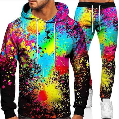 Neon Hoodie Set 3D-Druck Pullover Jogginghose Trainingsanzug Hausanzug Joggingsuit Nicht Verblassen Oder Verformen (DE/NL/SE/PL, Alphanumerisch, S, Regular, Regular, bunt) von Generisch