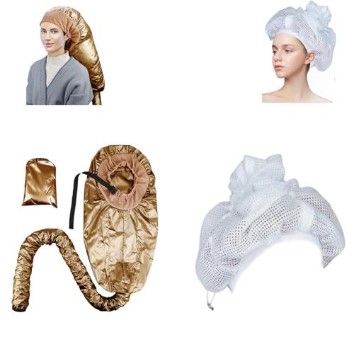 Generisch Net Plopping Cap For Drying Curly Hair, Bonnet Hooded Hair Dryer Attachment, Hair Cap With Drawstring, Adjustable Bonnet For Curly Hair, Reusable Net Plopping Bonnet Set For Women von Generisch