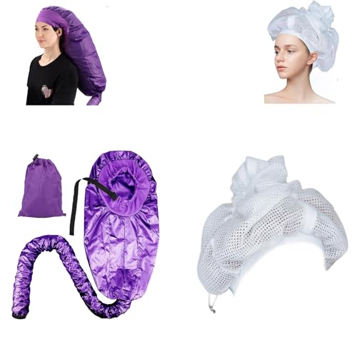 Generisch Net Plopping Cap For Drying Curly Hair, Bonnet Hooded Hair Dryer Attachment, Hair Cap With Drawstring, Adjustable Bonnet For Curly Hair, Reusable Net Plopping Bonnet Set For Women von Generisch