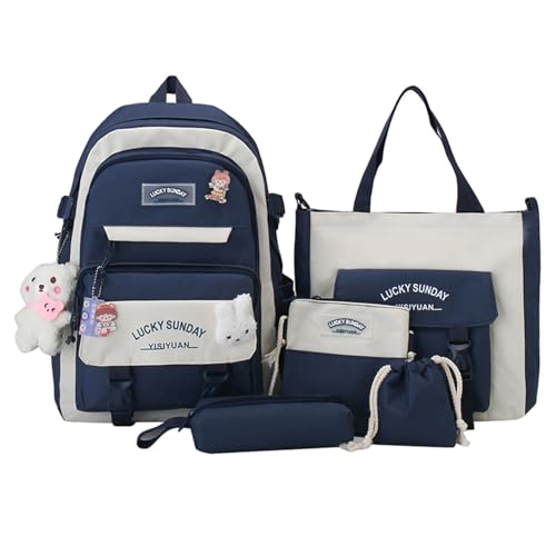 Generisch Nette Schulbeutel Mit Großer Kapazität, Rucksack 5 Stück Rucksack Set Für Student, Große Schulter -Draw -String -Beutel, Canvas School Kit Für Kinder, Mädchen, Teenager von Generisch