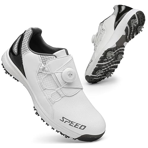 Generisch Neu Golfschuhe Männer Freizeit Sportschuhe Rutschschutz Golfschuhe (Grau schwarz mit Nägeln,47) von Generisch
