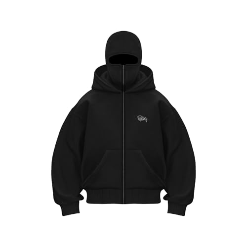 Generisch Herren Balaclava Hoodie Kapuzenpullover mit Reißverschluss und Sturmhaube Winter Warme Jacke Schwarz L von Generisch