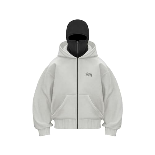 Generisch Ninja Hoodie Herren Kapuzenpullover mit Reißverschluss und Sturmhaube Balaclava Hoodie Winter Wärme Pullover Hoodie Zipper Kapuzenpullover Sweatshirt Sweatjacke Männer Winddicht Warme Jacke von Generisch