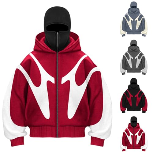 Generisch Ninja Hoodie Herren Kapuzenpullover mit Reißverschluss und Sturmhaube Balaclava Hoodie Winter Wärme Pullover Hoodie Zipper Kapuzenpullover Sweatshirt Sweatjacke Männer Winddicht Warme Jacke von Generisch