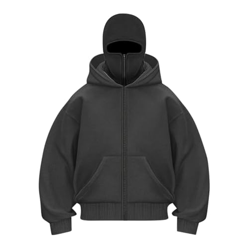 Generisch Ninja Hoodie Herren Kapuzenpullover mit Reißverschluss und Sturmhaube Balaclava Hoodie Winter Wärme Pullover Hoodie Zipper Kapuzenpullover Sweatshirt Sweatjacke Männer Winddicht Warme Jacke von Generisch