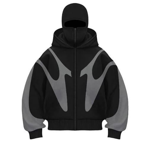 Generisch Ninja Hoodie Herren Kapuzenpullover mit Reißverschluss und Sturmhaube Balaclava Hoodie Winter Wärme Pullover Hoodie Zipper Kapuzenpullover Sweatshirt Sweatjacke Männer Winddicht Warme Jacke von Generisch