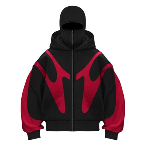 Generisch Ninja Hoodie Herren Kapuzenpullover mit Reißverschluss und Sturmhaube Balaclava Hoodie Winter Wärme Pullover Hoodie Zipper Kapuzenpullover Sweatshirt Sweatjacke Männer Winddicht Warme Jacke von Generisch