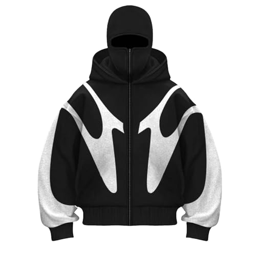 Generisch Ninja Hoodie Herren Kapuzenpullover mit Reißverschluss und Sturmhaube Balaclava Hoodie Winter Wärme Pullover Hoodie Zipper Kapuzenpullover Sweatshirt Sweatjacke Männer Winddicht Warme Jacke von Generisch