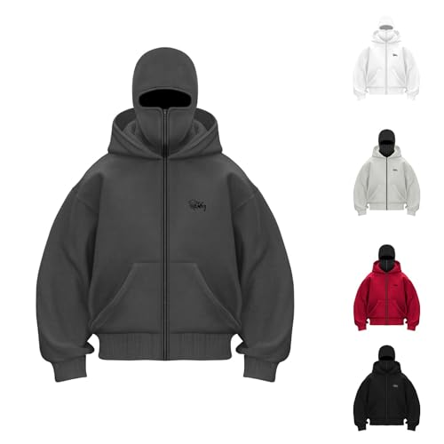 Generisch Ninja Hoodie Herren Kapuzenpullover mit Reißverschluss und Sturmhaube Balaclava Hoodie Winter Wärme Pullover Hoodie Zipper Kapuzenpullover Sweatshirt Sweatjacke Männer Winddicht Warme Jacke von Generisch