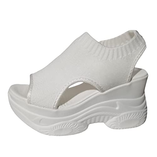 Generisch O Damenschuhe Sandalen mit dicken Sohlen für Damen, Sommer, Mesh, atmungsaktiv, mit Fischmaul, schräger Absatz, Sandalen für Sport- Freizeitschuhe Schuhe Damen Boots Rot (White, 39) von Generisch