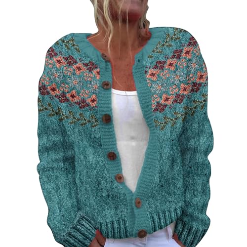 Generisch Oberteil Damen Langarm blau elegant Winter Baumwolle Strickpulli Oversize von Generisch
