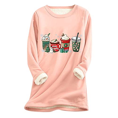 Generisch Oberteile Damen Herbst Pullover Winter Fleecepullover Warme Teddyfleece Sweatshirt Thermo Langarmshirt Pulli Herbst Oberteil Kuschel Sherpa Fleece Gefütterte Teddy Pullover von Generisch