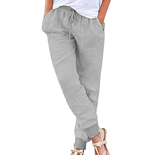 Generisch Offers of The Day Today,Damen Hose Leinenhose Baumwolle Leinen Stoffhose Freizeithose Sommerhose Einfarbig Pumphose Casual High Waist Stretch mit Taschen Kleidung Sommer Hosen von Generisch