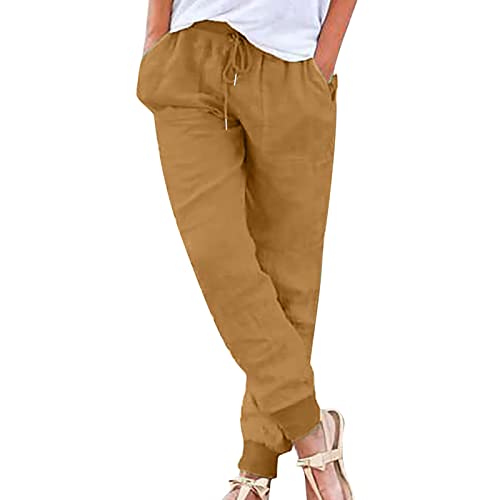 Generisch Offers of The Day Today,Damen Hose Leinenhose Baumwolle Leinen Stoffhose Freizeithose Sommerhose Einfarbig Pumphose Casual High Waist Stretch mit Taschen Kleidung Sommer Hosen von Generisch