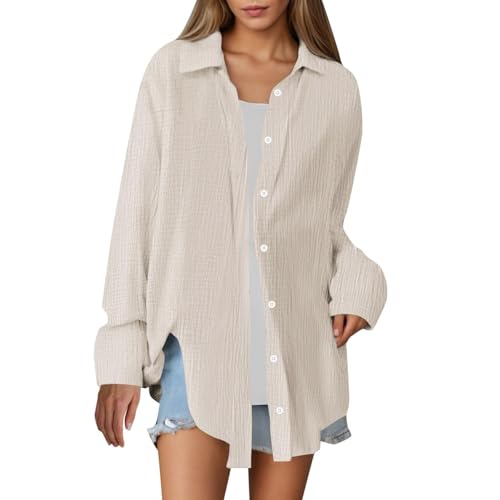 Generisch Offers of The Day Today,Musselin Bluse Damen Elegant Oversize Longbluse Langarm Modische Oberteile Hemd Lose Langarmshirt Blusenshirt Hemdbluse Tuniken Tops von Generisch