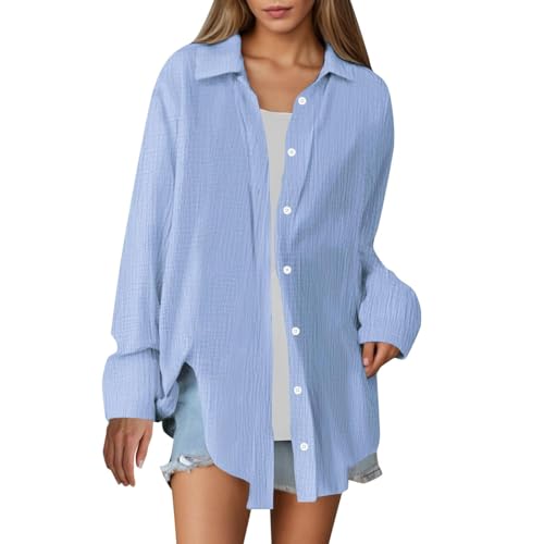 Generisch Offers of The Day Today,Musselin Bluse Damen Elegant Oversize Longbluse Langarm Modische Oberteile Hemd Lose Langarmshirt Blusenshirt Hemdbluse Tuniken Tops von Generisch