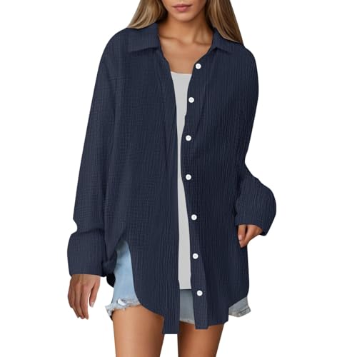 Generisch Offers of The Day Today,Musselin Bluse Damen Elegant Oversize Longbluse Langarm Modische Oberteile Hemd Lose Langarmshirt Blusenshirt Hemdbluse Tuniken Tops von Generisch