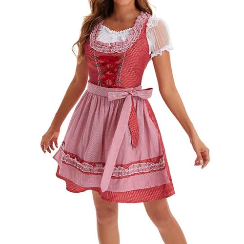 Generisch Oktoberfest Damen Outfit Damen Kurz-Dirndl mit Schleife, Spitzenbesatz & floralen Akzenten – figurschmeichelnd für Oktoberfest & Volksfest Rot von Generisch