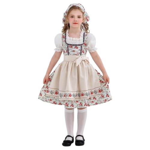 Generisch Oktoberfest Kinder Outfit 158 Dirndl Mädchen Weiß Mit Schürze Und Kopftuch Kinderdirndl 3 Teilig Trachtenmode Mittelalter Kleidung Set Trachtenkleid Blumenkleid Girl Cosplay Outfits von Generisch