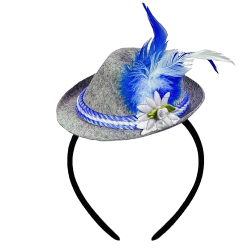 Generisch Oktoberfest Trachtenhut Herren Damen Blau Feder Haarreifen Hut Trachten Filzhut Kappe Fedora Echtem Unisex Wollfilz Tracht Veranstaltungen Volksfeste Bierfest Kopfbedeckung von Generisch