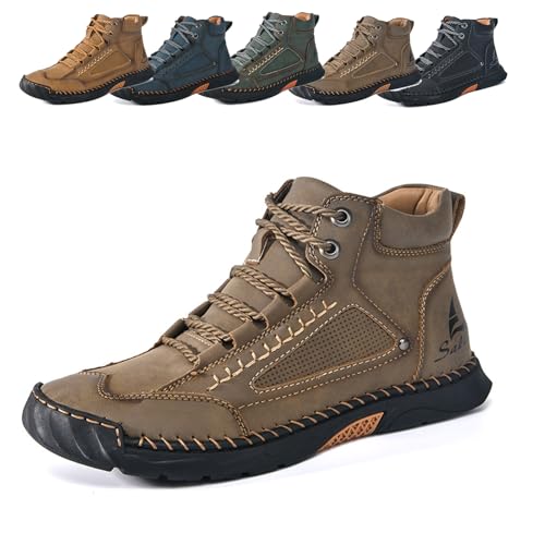 Generisch Olveros Boots, Men's Comfortable Handmade Leather Boots, Saw Behind Boot, Waterproof, Spacious Toe Box Outdoor Leather Shoes (Khaki,46) von Generisch