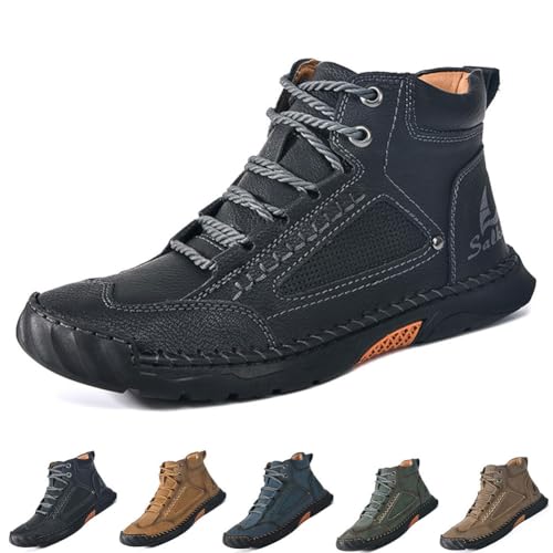 Generisch Olveros Boots, Men's Comfortable Handmade Leather Boots, Waterproof, Arch Support, Pressure Relief Spacious Toe Box Outdoor Leather Shoes (Black,6.5) von Generisch