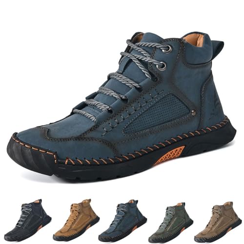 Generisch Olveros Boots, Men's Comfortable Handmade Leather Boots, Waterproof, Arch Support, Pressure Relief Spacious Toe Box Outdoor Leather Shoes (Blue,7) von Generisch