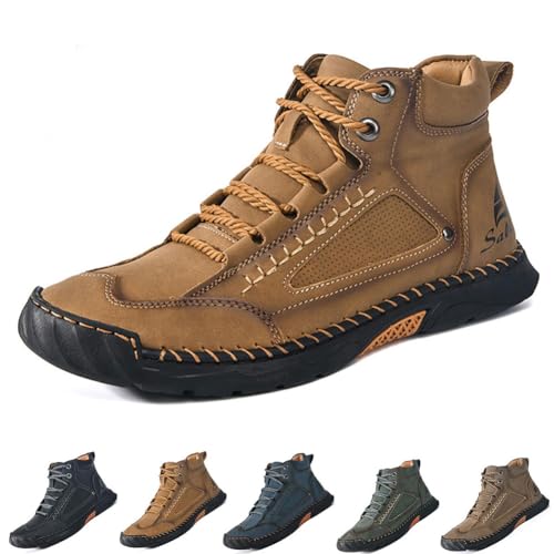 Generisch Olveros Boots, Men's Comfortable Handmade Leather Boots, Waterproof, Arch Support, Pressure Relief Spacious Toe Box Outdoor Leather Shoes (Brown,10.5) von Generisch