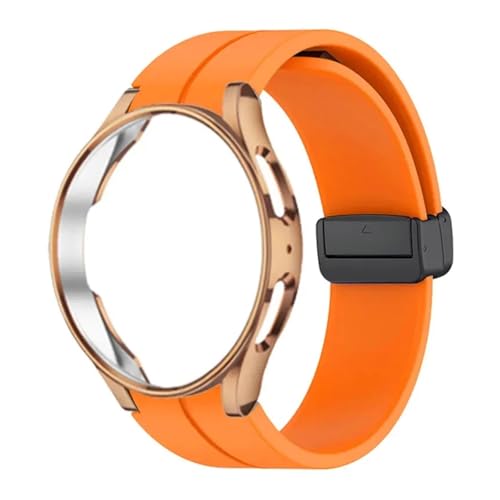 Generisch ﻿ Original Silikonarmband + Gehäuse 4/5/6 40 44 mm Uhr 5Pro 45 mm Magnetschnalle Band 4 42 46 mm ﻿ ﻿(Orange,Watch 5 Pro 45mm) von Generisch