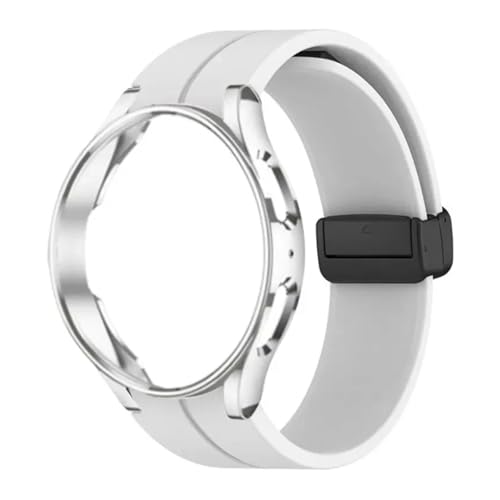 Generisch ﻿ Original Silikonarmband + Gehäuse 4/5/6 40 44 mm Uhr 5Pro 45 mm Magnetschnalle Band 4 42 46 mm ﻿ ﻿(White,Watch 4 44mm) von Generisch
