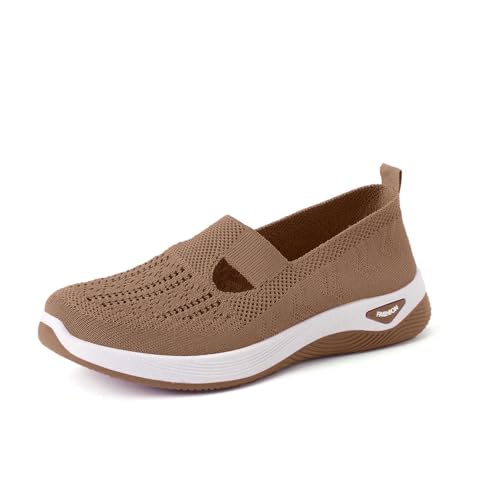 Generisch Orthopädische Damenschuhe Wanderschuhe Leichte H-Typ Mesh-Schuhe Atmungsaktiv Memory Foam Walkingschuhe Slip-On Sommer Bequem Sportschuhe Flach Sneaker Sommerschuhe Coffee 40 von Generisch