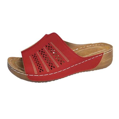 Generisch Orthopädische Hausschuhe Damen Mit Keilabsatz Slip-On Keilsandaletten Peeptoe Sandalette Plateau Fischmund Pantoffel Hohl Sandalen Weichen Sohlen Outdoorsandalen Atmungsaktiv Sommersandalen von Generisch