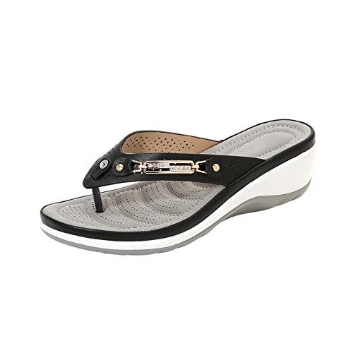 Generisch Orthopädische Sandalen Damen Elegant Coole Mit Fussbett Sandaletten Bequem Boho Flip Flops Flache Schuhe Slingback Weichen Flache Casual Offene Zehentrenner Sommerschuhe Strandschuhe von Generisch