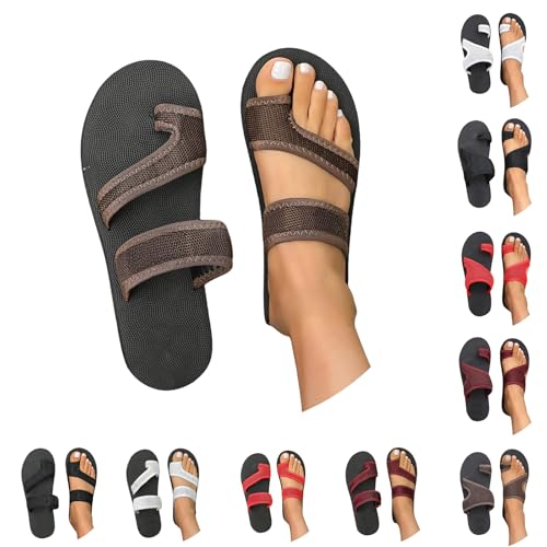 Generisch Orthopädische Sandalen Damen Hallux Pantolette Flip Flops Mesh Leicht Strandsandalen Hausschuhe Flach Bequeme Big Toe Hausschuhe Flip-Flops Breite Füße Flachesandalen Gr.36-45 von Generisch