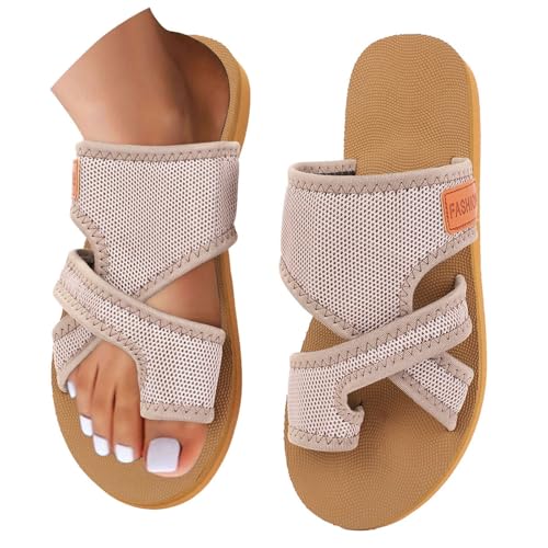 Generisch Orthopädische Sandalen Damen Hallux Valgus Sommer Flach Pantolette Leichte Mesh Zehentrenner Strandlatschen Bequem & Atmungsaktiv Hausschuhe mit Zehe Ring Damenhausschuhe Damen-Slipper von Generisch