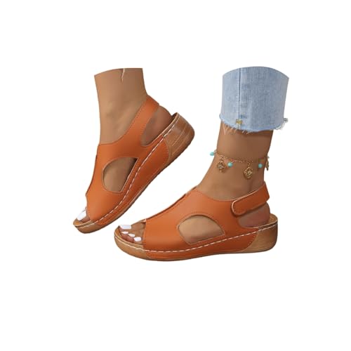 Generisch Orthopädische Sandalen Damen Sommer Waschbare Slingback Sommerschuhe Slide Sandaletten Weiche Bequem Römersandalen Weiche Fussbett Casual Plateau Wandersandalen (Brown-1, 37) von Generisch