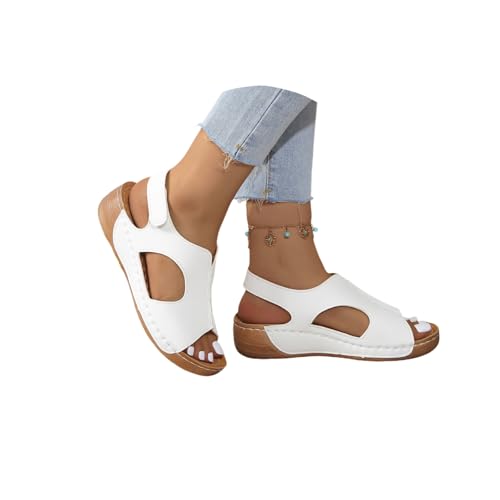 Generisch Orthopädische Sandalen Damen Sommer Waschbare Slingback Sommerschuhe Slide Sandaletten Weiche Bequem Römersandalen Weiche Fussbett Casual Plateau Wandersandalen (White-1, 39) von Generisch