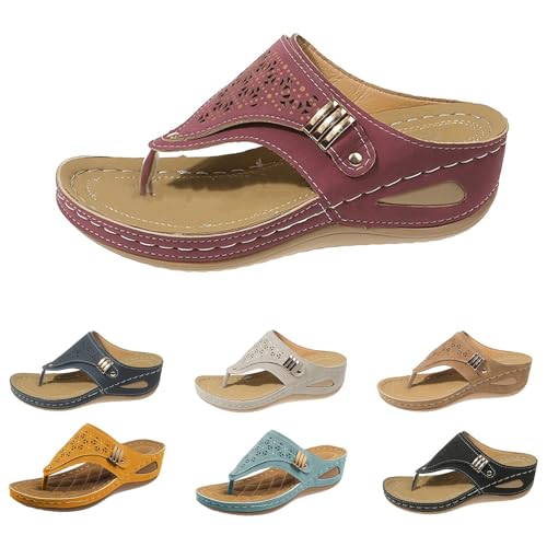 Generisch Orthopädische Sandalen Mesh Hohle Design Rutschfest Pantoletten für Strand Damen Zehentrenner mit Arch Support Sommer Lässige Keilabsatz Plateau Keilsandalen Hausschuhe Bequem Flip Flops von Generisch