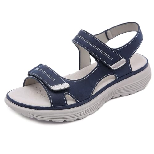 Generisch Orthopädische Sandalen for Damen 2025 Neue leichte Sommer-Sport-Komfortable rutschfeste Keil-Plateau-Sandale mit Fußgewölbeunterstützung(Blau,39 EU) von Generisch