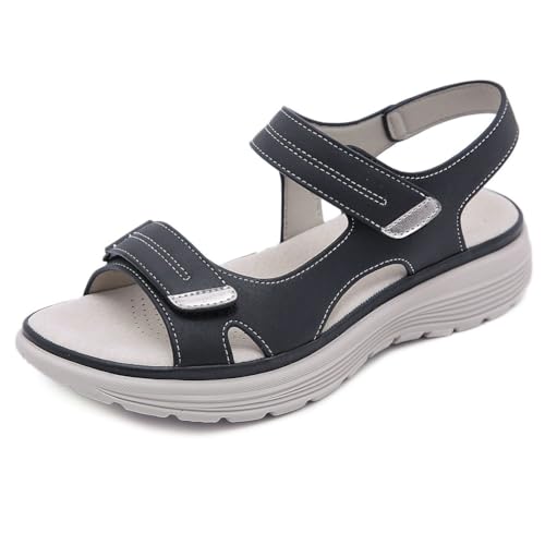 Generisch Orthopädische Sandalen for Damen 2025 Neue leichte Sommer-Sport-Komfortable rutschfeste Keil-Plateau-Sandale mit Fußgewölbeunterstützung(Schwarz,36 EU) von Generisch