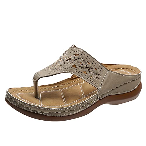 Generisch Orthopädische Schuhe Damen Zehensandalen Slip-On Sandaletten Flip Flops Mit Weichen Sohlen Peeptoe Hausschuhe Elegant Römersandalen Bohemian Sandalen Flipflop Strand Sandalen Sommersandalen von Generisch