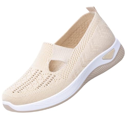 Generisch Orthopädische Wanderschuhe for Damen mit Fußgewölbeunterstützung for Plattfüße Bequeme Slip-on-Arbeitsschuhe mit Plateau(Beige,37 EU) von Generisch