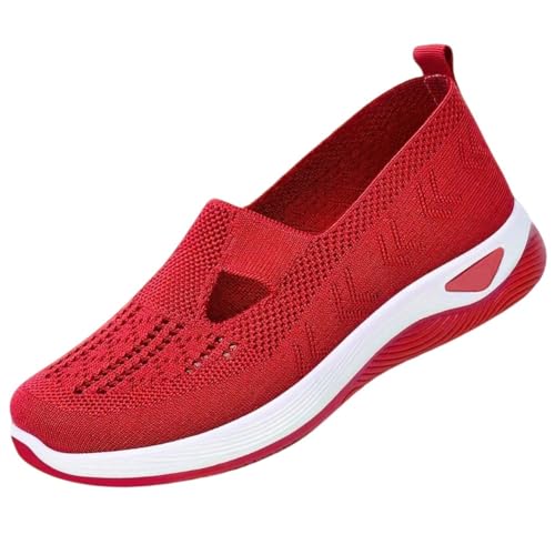 Generisch Orthopädische Wanderschuhe for Damen mit Fußgewölbeunterstützung for Plattfüße Bequeme Slip-on-Arbeitsschuhe mit Plateau(Red,40 EU) von Generisch