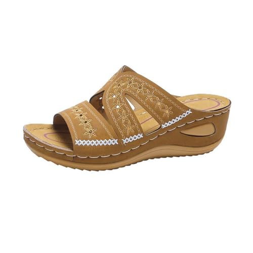Generisch Orthopedic Sandals for Women 2025 Casual Slip on Slippers Comfortable Open Toe Wedge Summer Anti-Slip Breathable Dressy Comfortable Sandals (Brown, 36) von Generisch