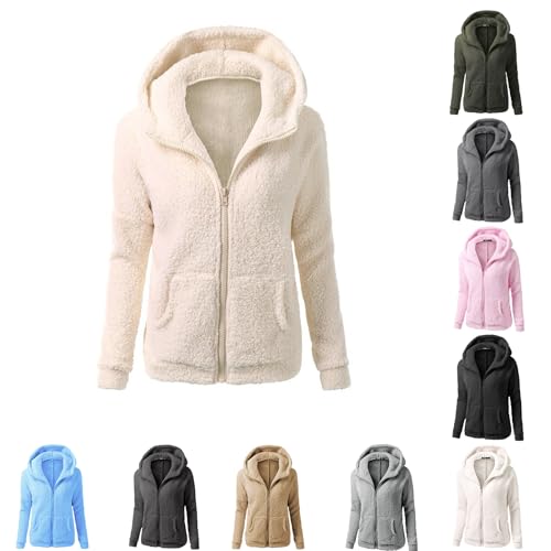 Generisch Outdoor Fleecejacken Für Damen Damen Teddy Fleecejacke Mit Reißverschluss Sportjacke Flauschiger Teddyfleece Jacke Plüschjacke Kuscheljacke Mit Taschen Übergangsjacke Teddy Jacke von Generisch