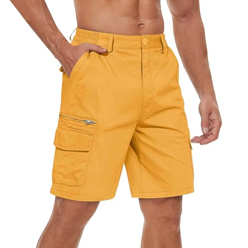 Generisch Outdoor Hose Herren, Kurze Sommer Cargo Shorts Retro Freizeithose Arbeitshose Mit Taschen Army Trainingshose Kurz Herren Gurz Stretch Camouflage Cargoshorts (L, Gelb) von Generisch