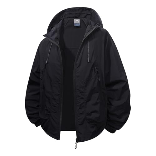 Generisch Outdoor Jacke Herren Fahrradjacke Leicht Sommer Wanderjacke mit Kapuze Wasserdicht Atmungsaktiv Kurzer Trenchcoat Softshellhose Blouson Wintermantel Poncho Frühling Wasserdichte Sportjacke von Generisch